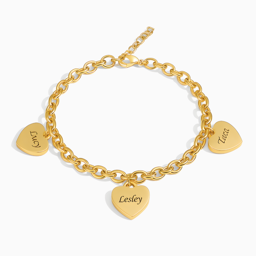 Bracelet of Hearts Personalized Hasta 6 Hearts