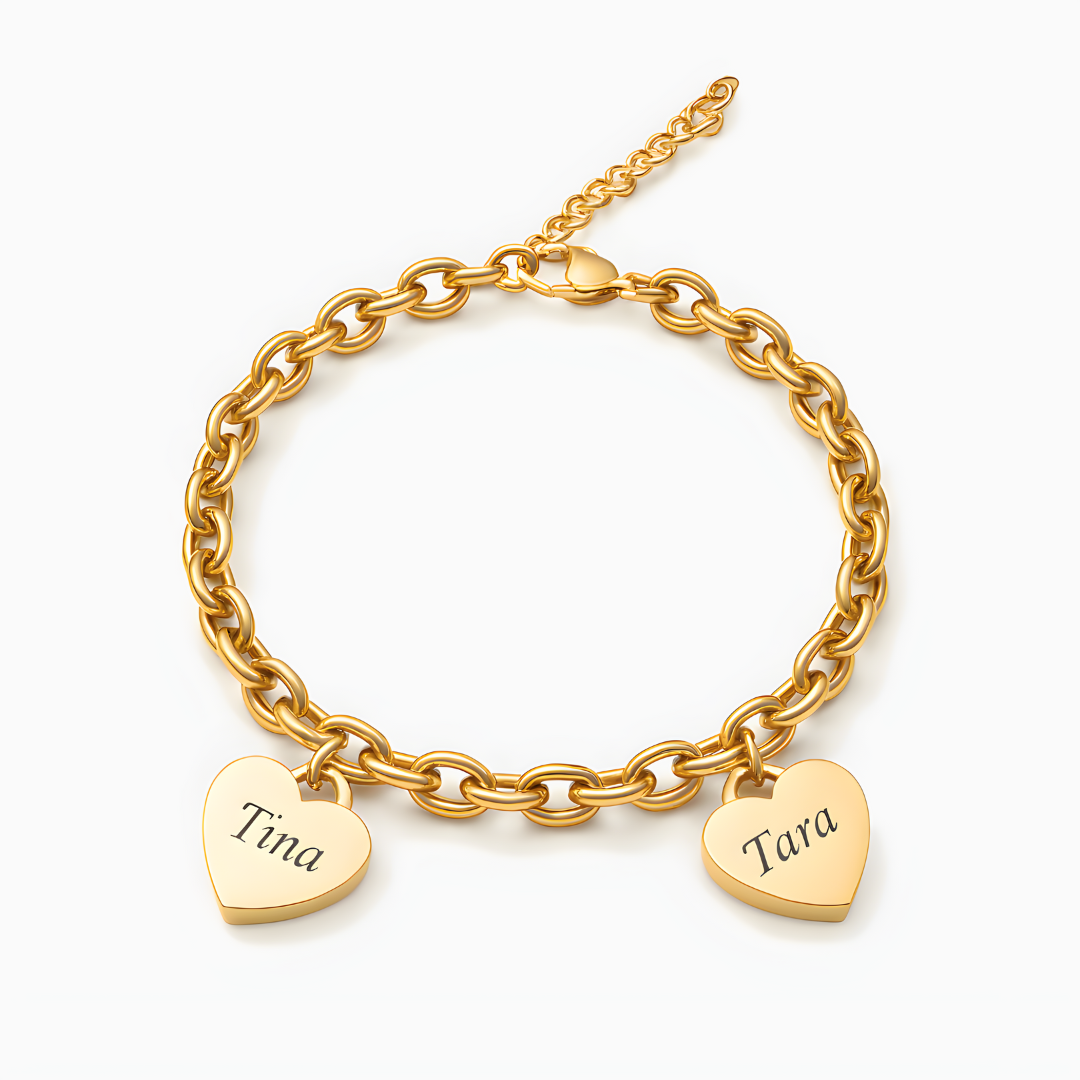 Bracelet of Hearts Personalized Hasta 6 Hearts