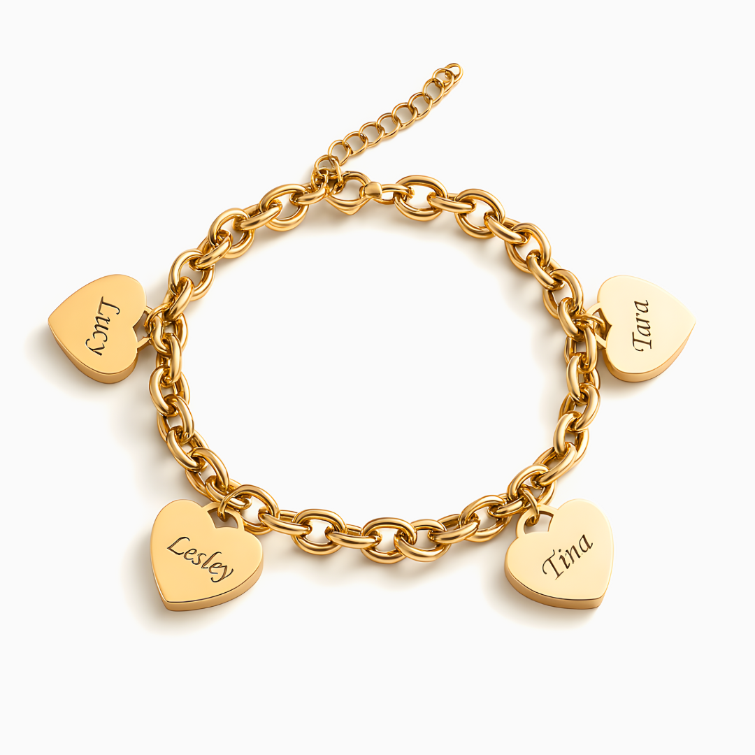 Bracelet of Hearts Personalized Hasta 6 Hearts